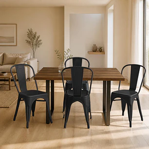 Comedor Mesa Industrial rectangular 140x90 cm con 4 Sillas Tolix