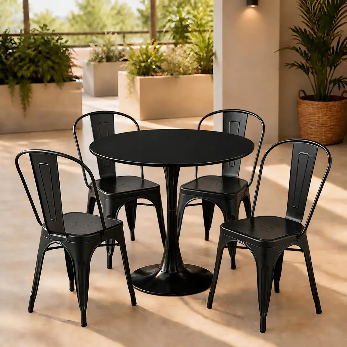 Comedor Mesa Tulip 80 cm con 4 Sillas Tolix Negras 1