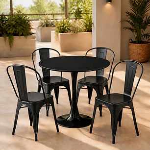 Comedor Mesa Tulip 80 cm con 4 Sillas Tolix Negras