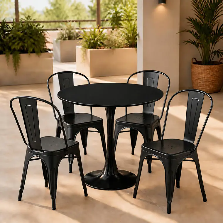 Comedor Mesa Tulip 100 cm con 4 Sillas Tolix Negras 1