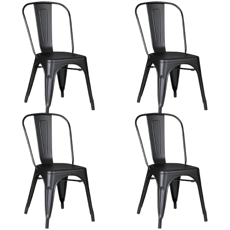 Comedor Mesa Eames redondo negro 80 cm con 4 Sillas Tolix negras 7