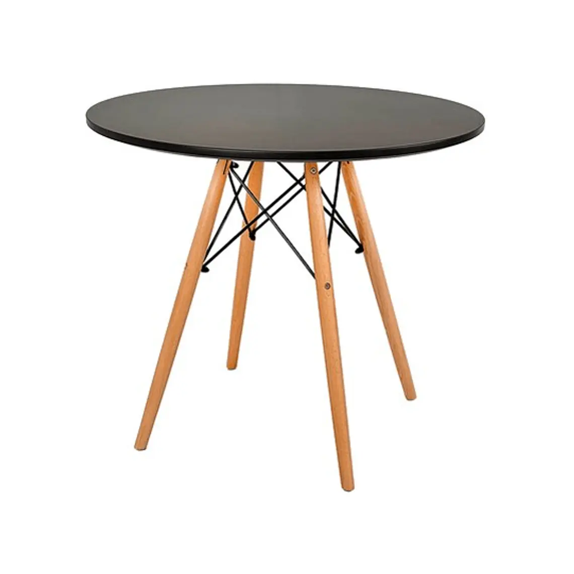 Comedor Mesa Redonda Eames Negra 100 cm con  4 Sillas Tolix asiento madera  3