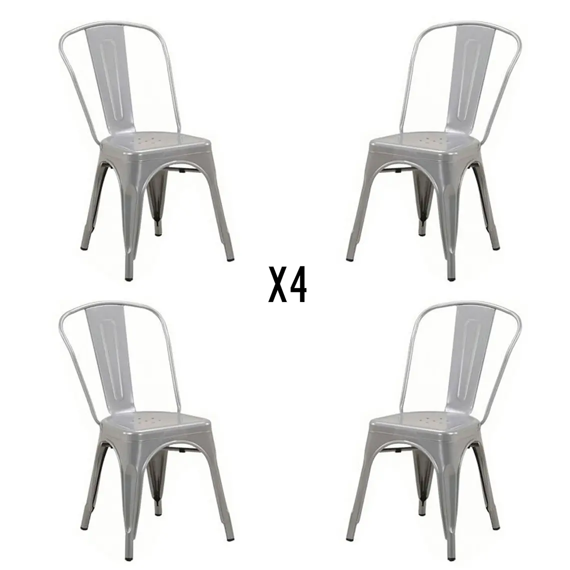 Comedor Mesa Eames redondo vidrio 80 cm con 4 Sillas Tolix 7
