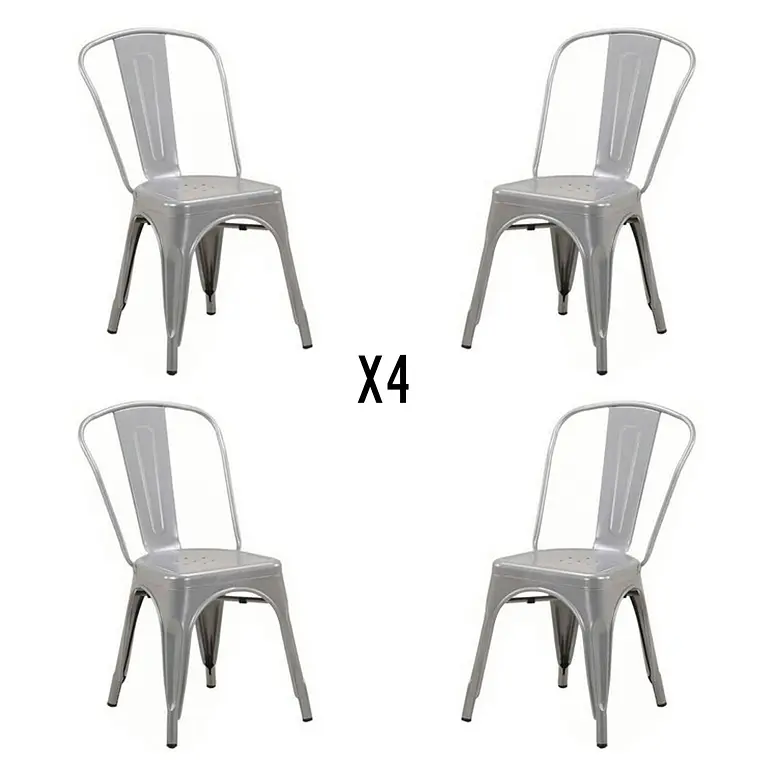 Comedor Mesa Eames redondo vidrio 80 cm con 4 Sillas Tolix 7