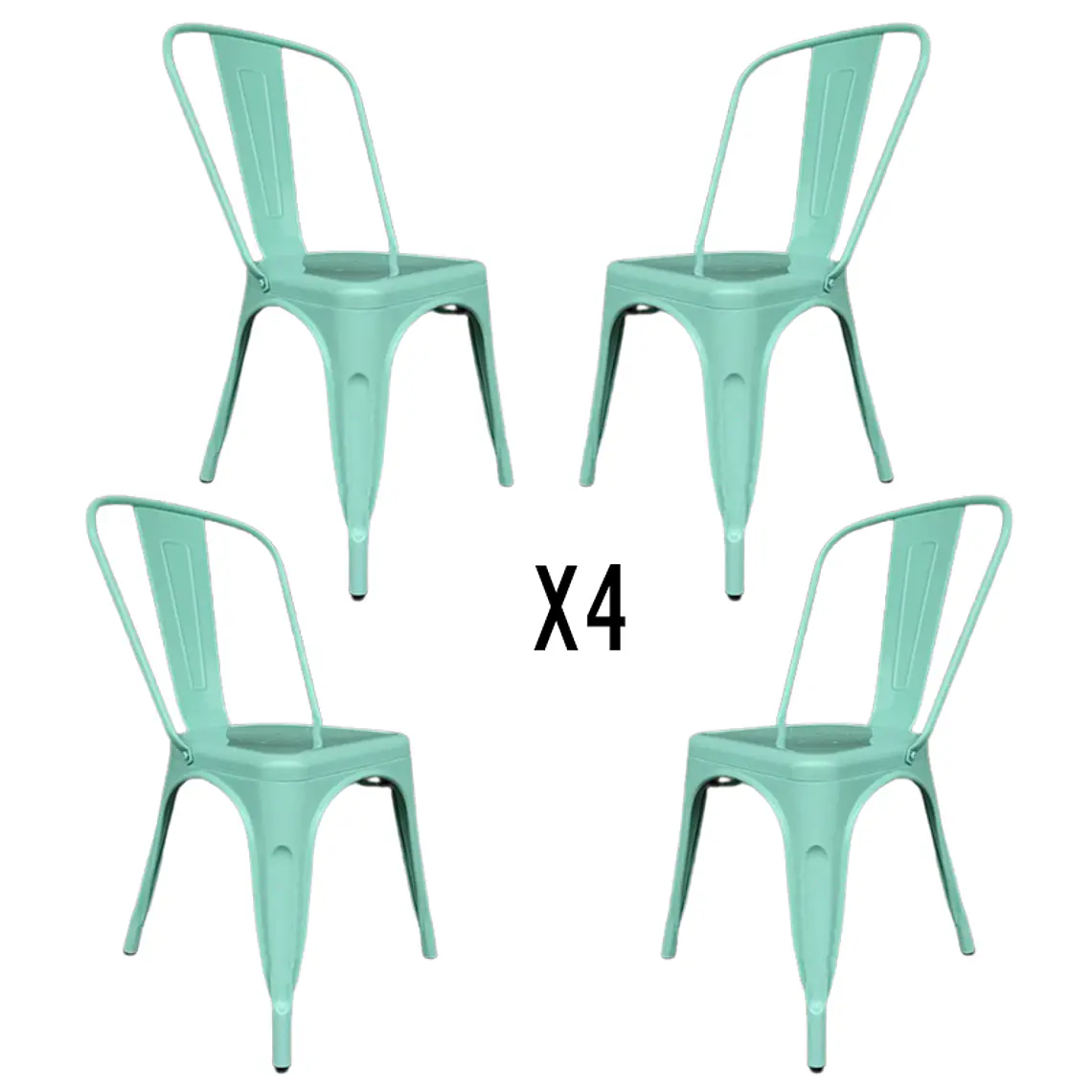 Comedor Mesa Eames redondo vidrio 80 cm con 4 Sillas Tolix 8