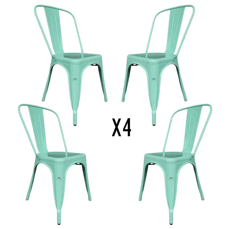 Comedor Mesa Eames redondo vidrio 120 cm con 4 Sillas Tolix 8