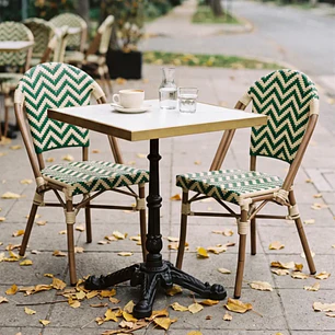 Comedor Mesa restaurant cafetería Deluxe Retro 60x60 cm con 2 Sillas Bistro Parisina ZigZag Rattán - Aluminio