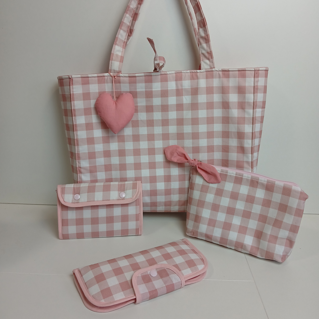 Bolso Sopper + Complementos a Conjunto Vichy Rosa 1