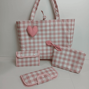 Bolso Sopper + Complementos a Conjunto Vichy Rosa