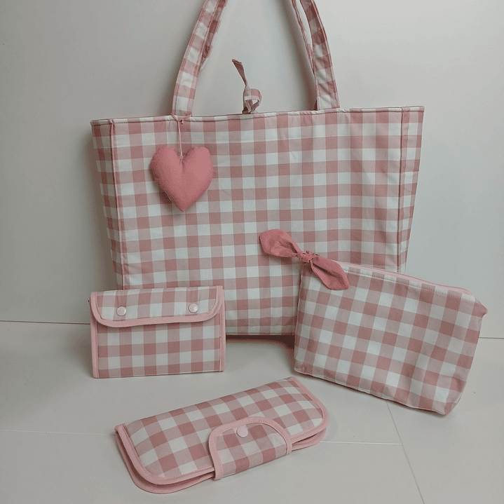 Bolso Sopper + Complementos a Conjunto Vichy Rosa 1