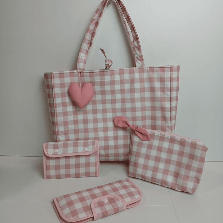 Bolso Sopper + Complementos a Conjunto Vichy Rosa 9