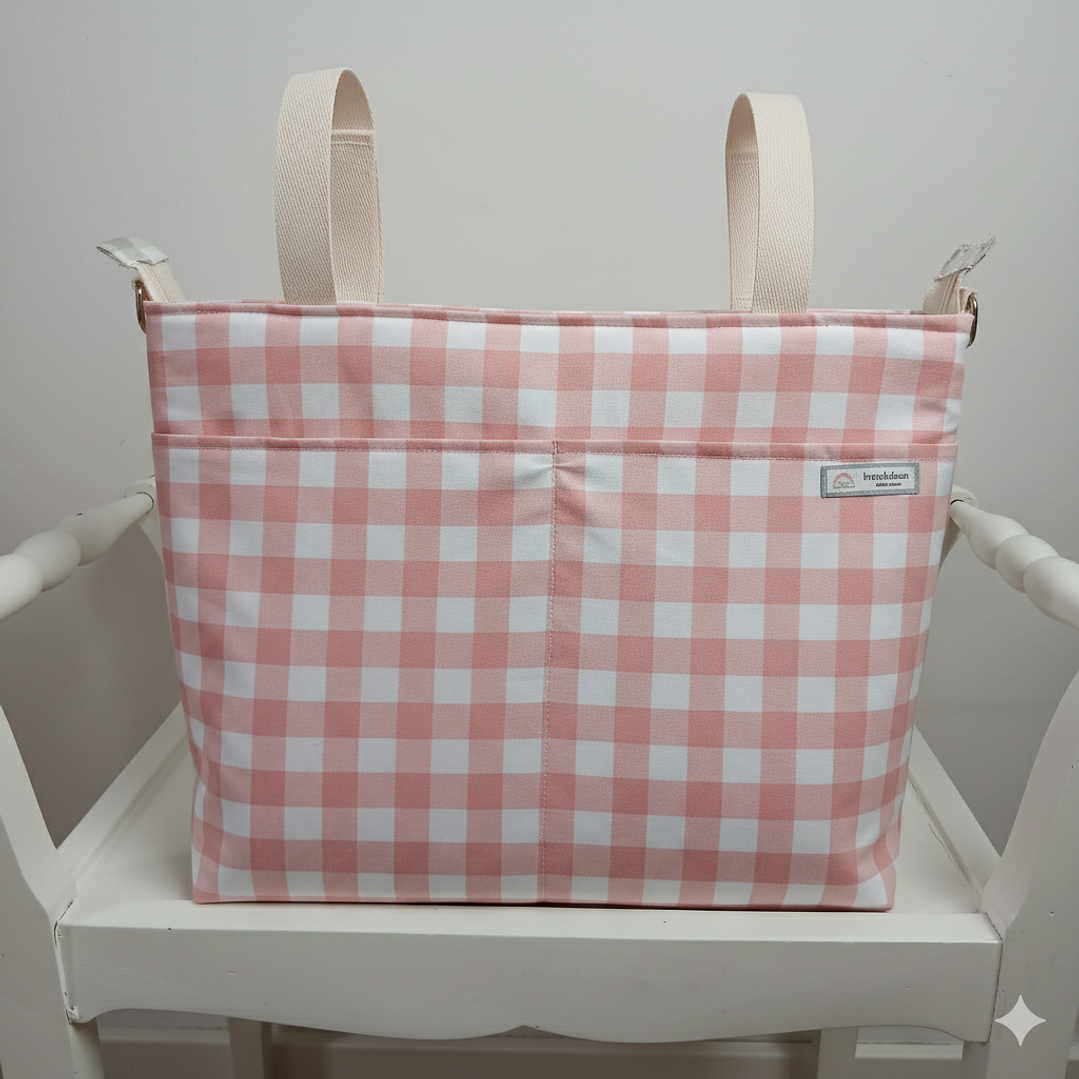 Bolso para Carro Bebé tipo Panera Vichy Rosa  1