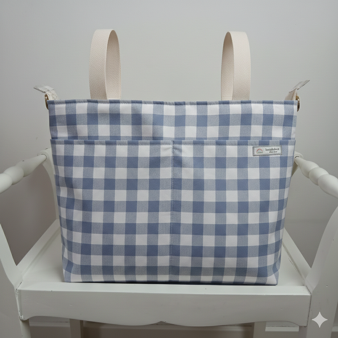 Bolso para Carro Bebé tipo Panera Vichy Azul  1