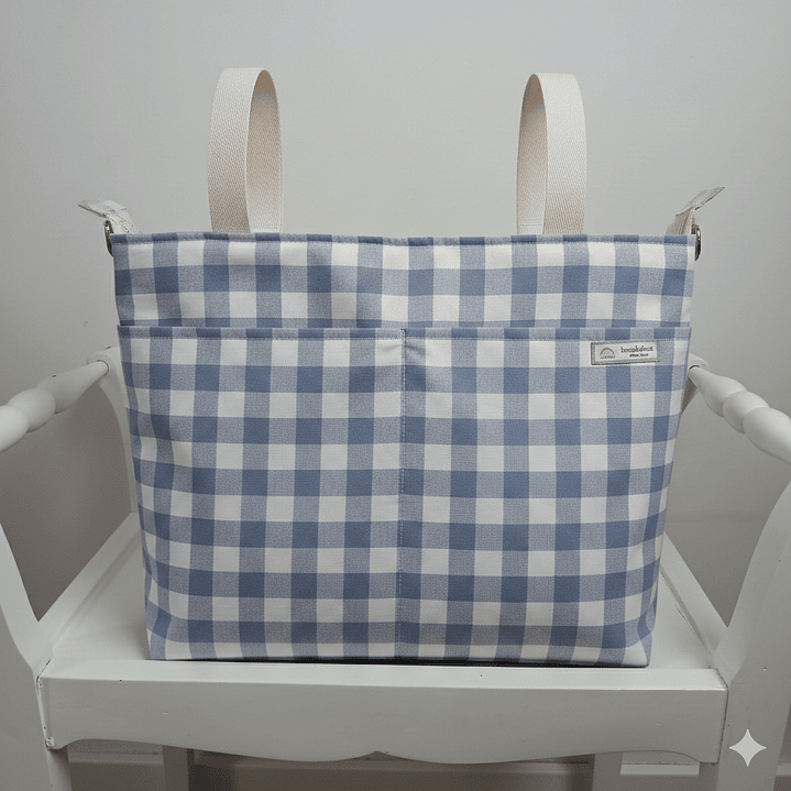 Bolso para Carro Bebé tipo Panera Vichy Azul  1