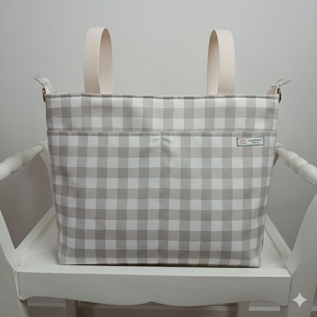 Bolso para Carro Bebé tipo Panera Vichy Gris muy Clarito 1