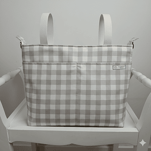 Bolso para Carro Bebé tipo Panera Vichy Gris muy Clarito