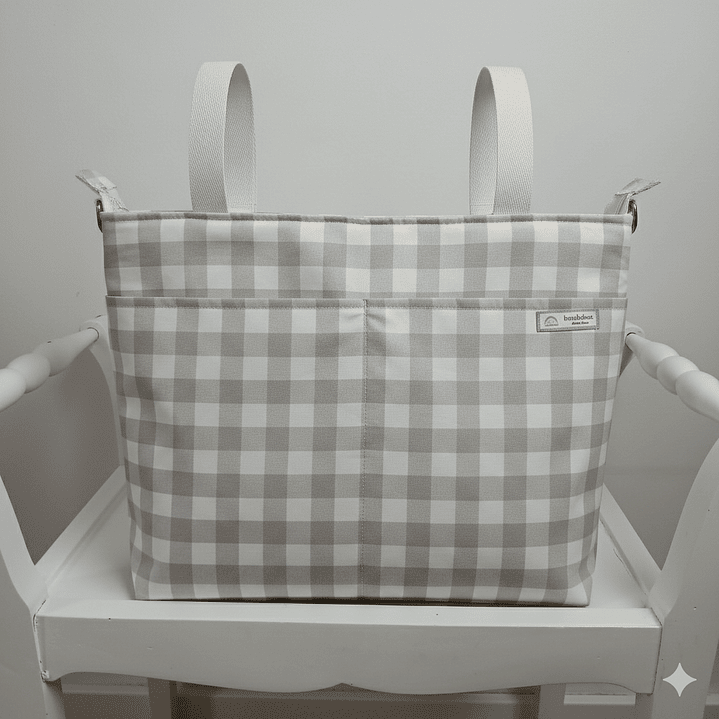 Bolso para Carro Bebé tipo Panera Vichy Gris muy Clarito 1