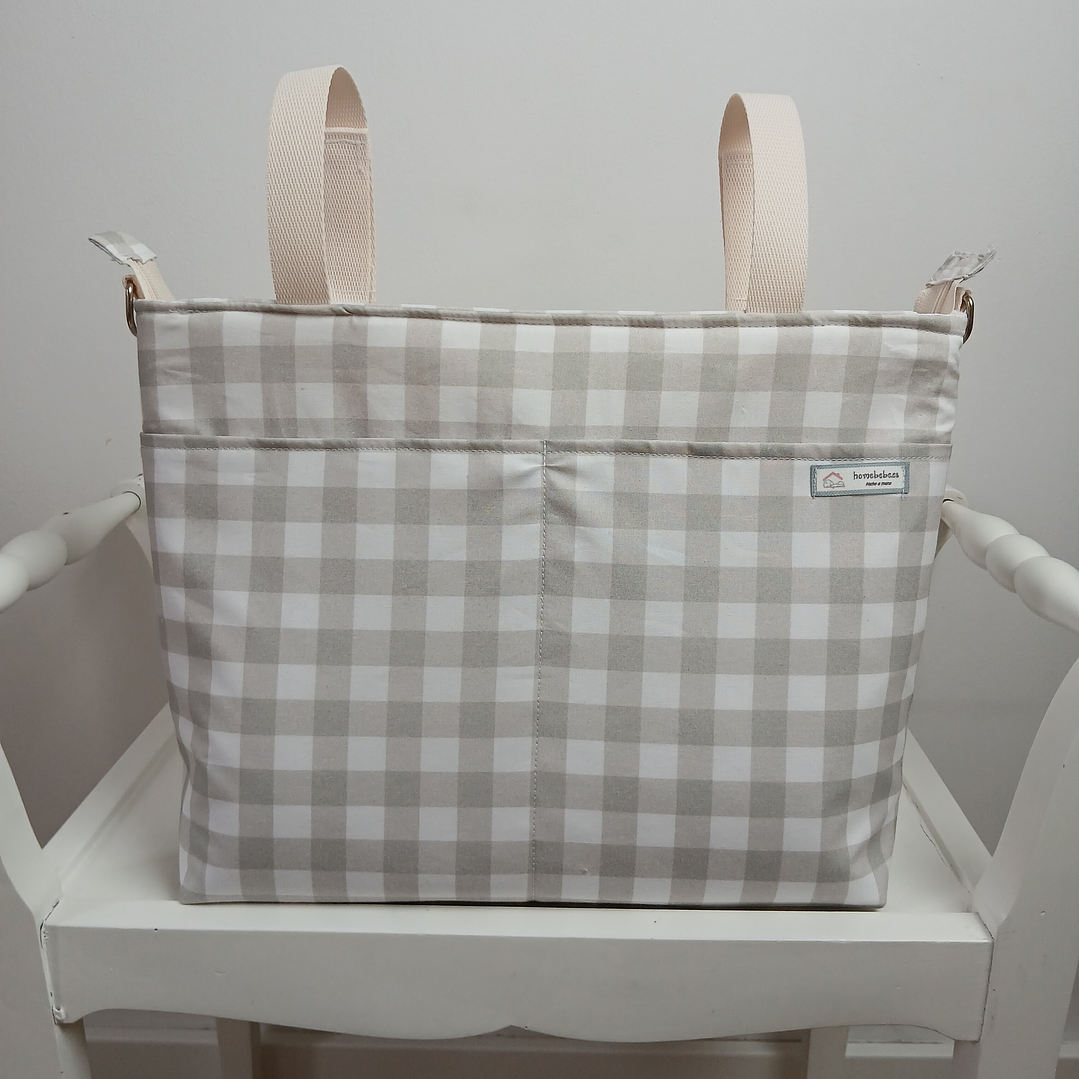 Bolso para Carro Bebé tipo Panera Vichy Beige apastelado 3
