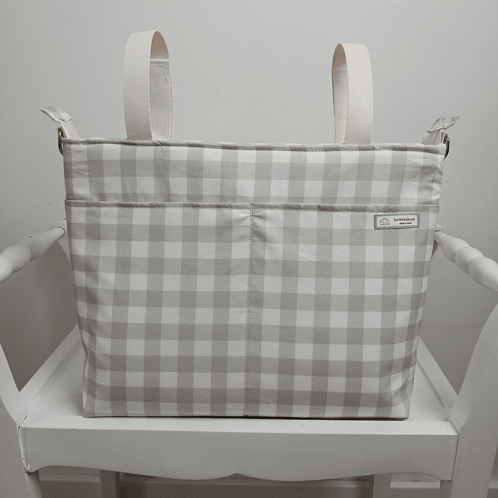Bolso para Carro Bebé tipo Panera Vichy Beige apastelado 3