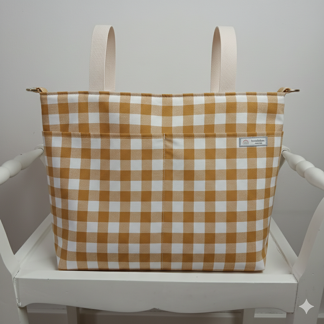 Bolso para Carro Bebé tipo Panera Vichy Mostaza 1