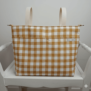 Bolso para Carro Bebé tipo Panera Vichy Mostaza
