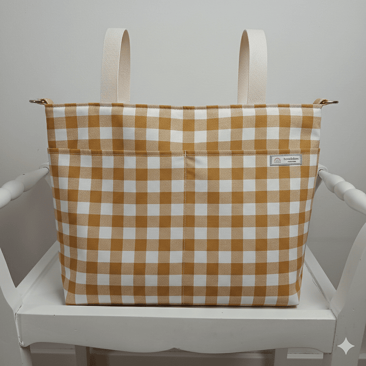 Bolso para Carro Bebé tipo Panera Vichy Mostaza 1