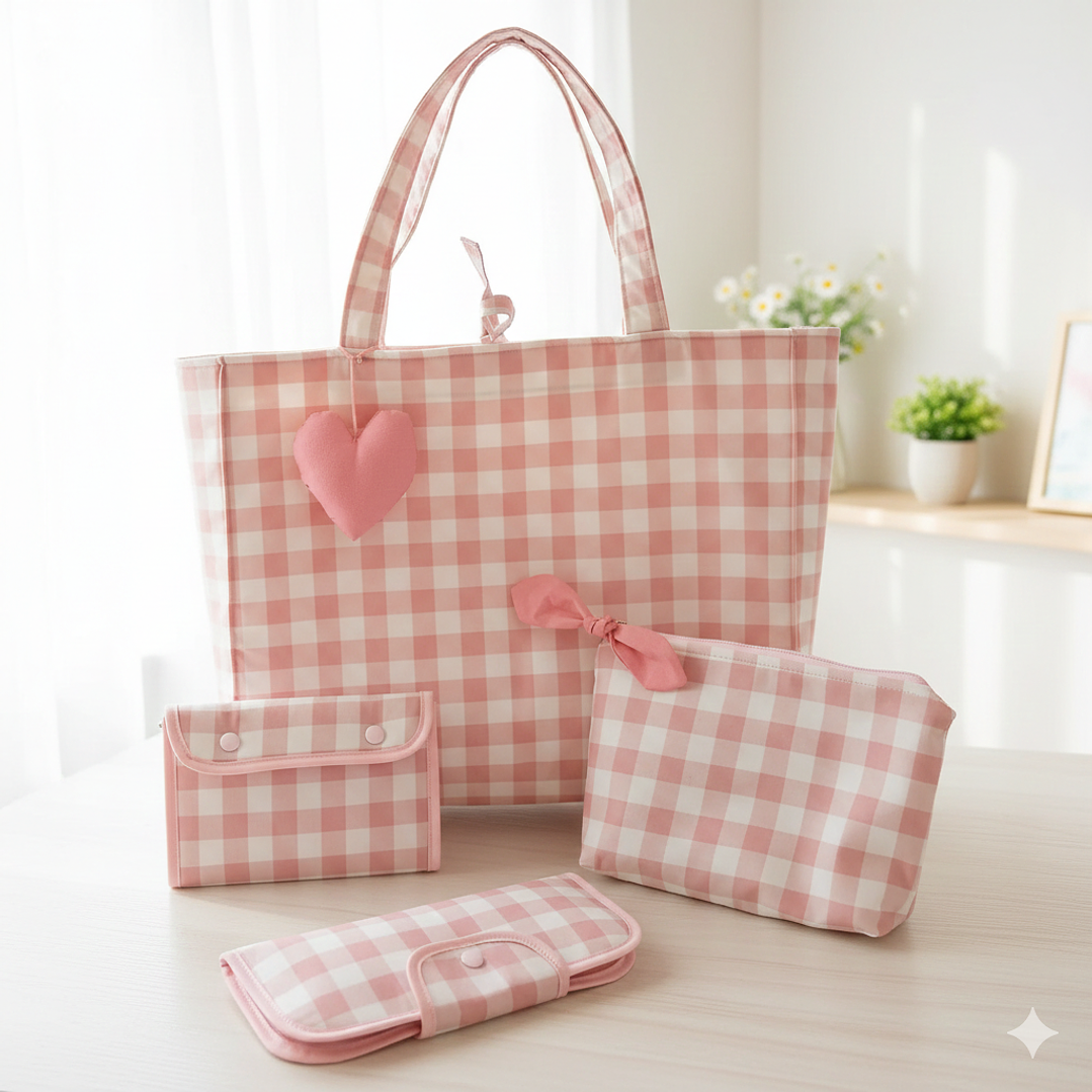 Bolso Sopper + Complementos a Conjunto Vichy Rosa 1