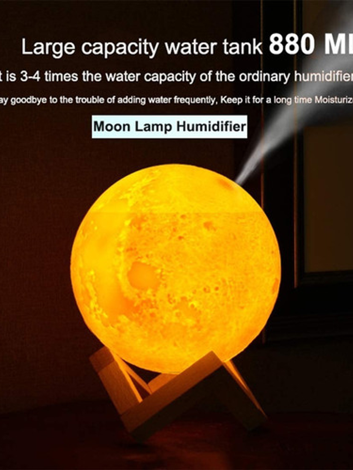 Humidificador Difusor Aromaterapia Lámpara Luna 3color 880ml 2