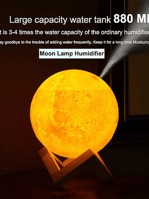 Humidificador Difusor Aromaterapia Lámpara Luna 3color 880ml