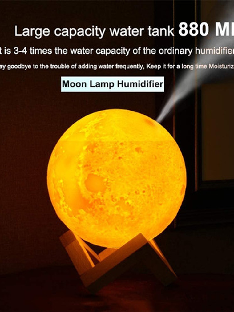 Humidificador Difusor Aromaterapia Lámpara Luna 3color 880ml 2