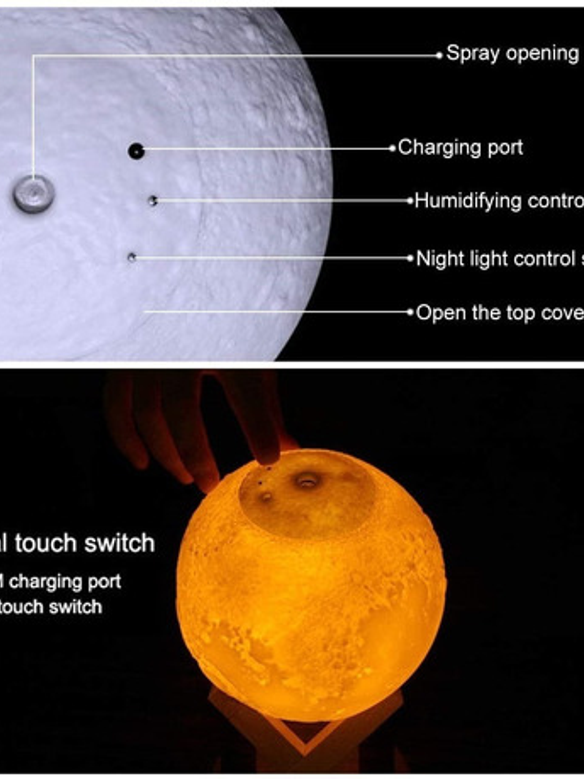 Humidificador Difusor Aromaterapia Lámpara Luna 3color 880ml 7