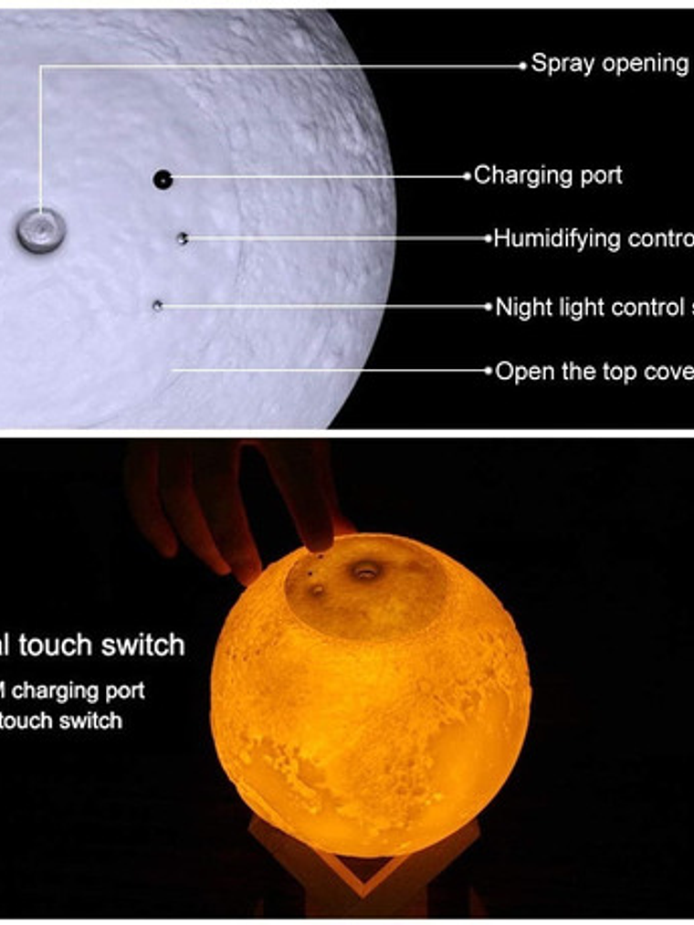 Humidificador Difusor Aromaterapia Lámpara Luna 3color 880ml 7