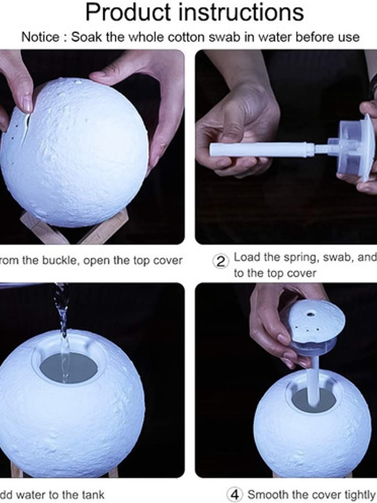 Humidificador Difusor Aromaterapia Lámpara Luna 3color 880ml 8