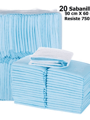 20 Sabanilla, Absorben 90x60cm Tamaño Grande. Desechables