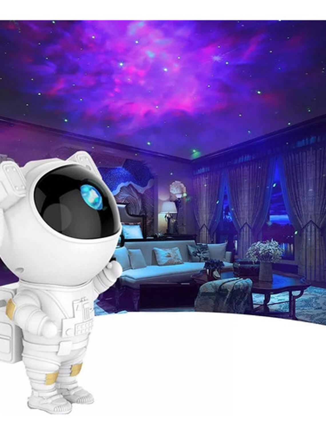 Lampara Mesa Astronauta Proyector Estrellas Galaxia Universo Estructura Blanco 7