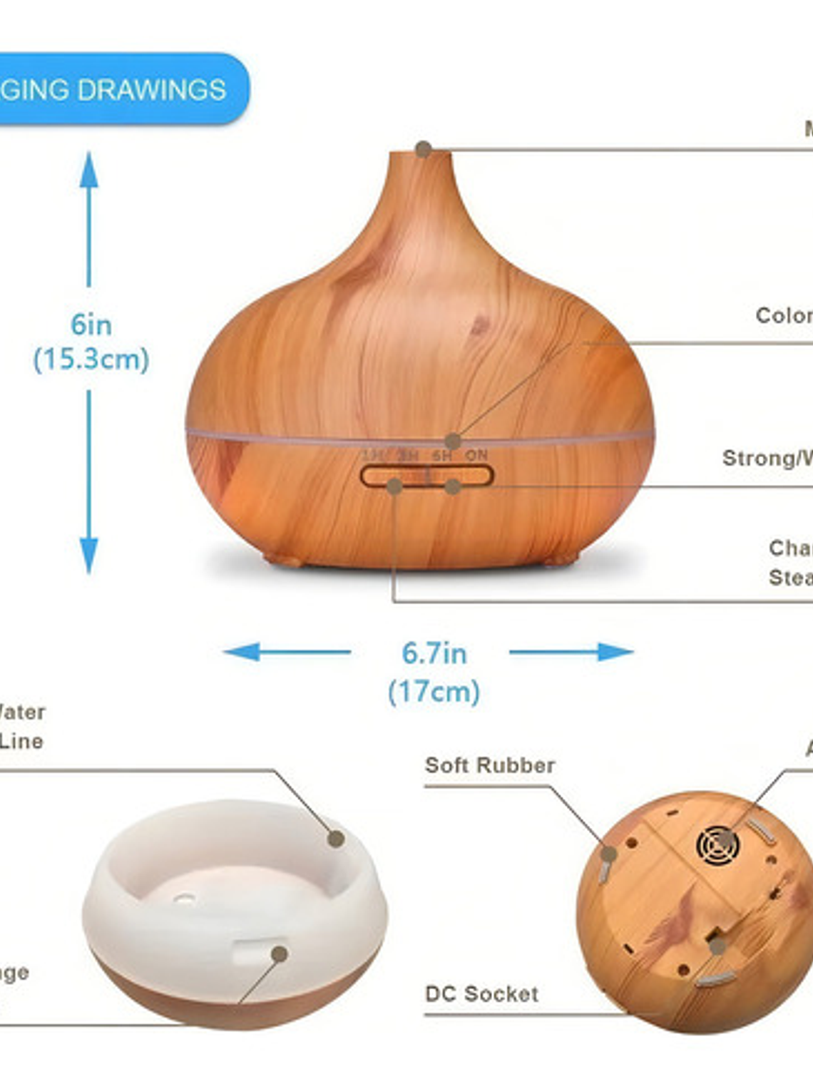Humidificador Aire 500ml Humidicador Difusor Aire Aromaterapia  7