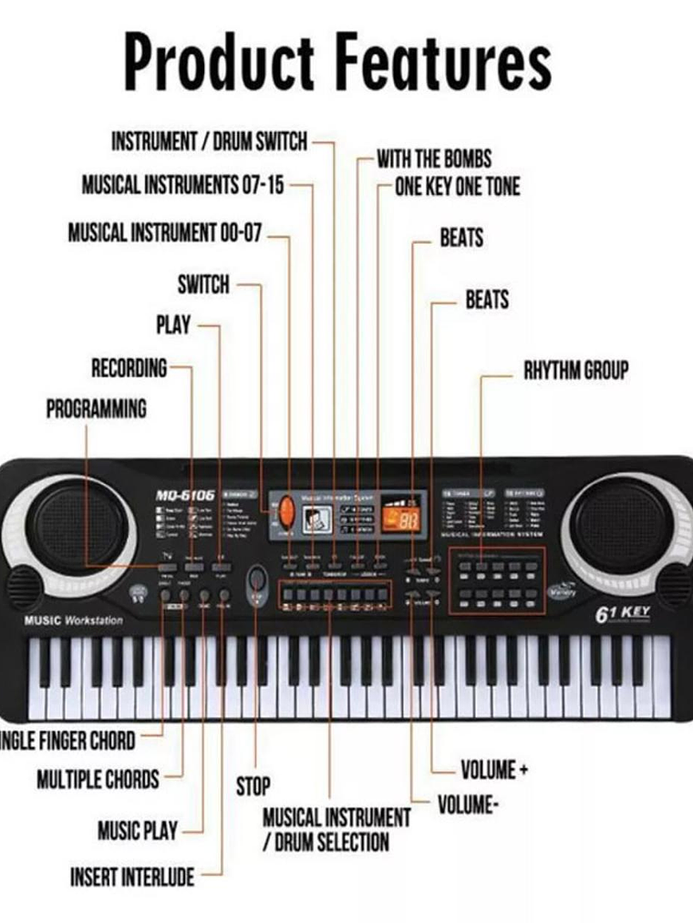 Teclado De 61 Teclas Tonic Ton-230 Juguete Para Niños Color Negro 3
