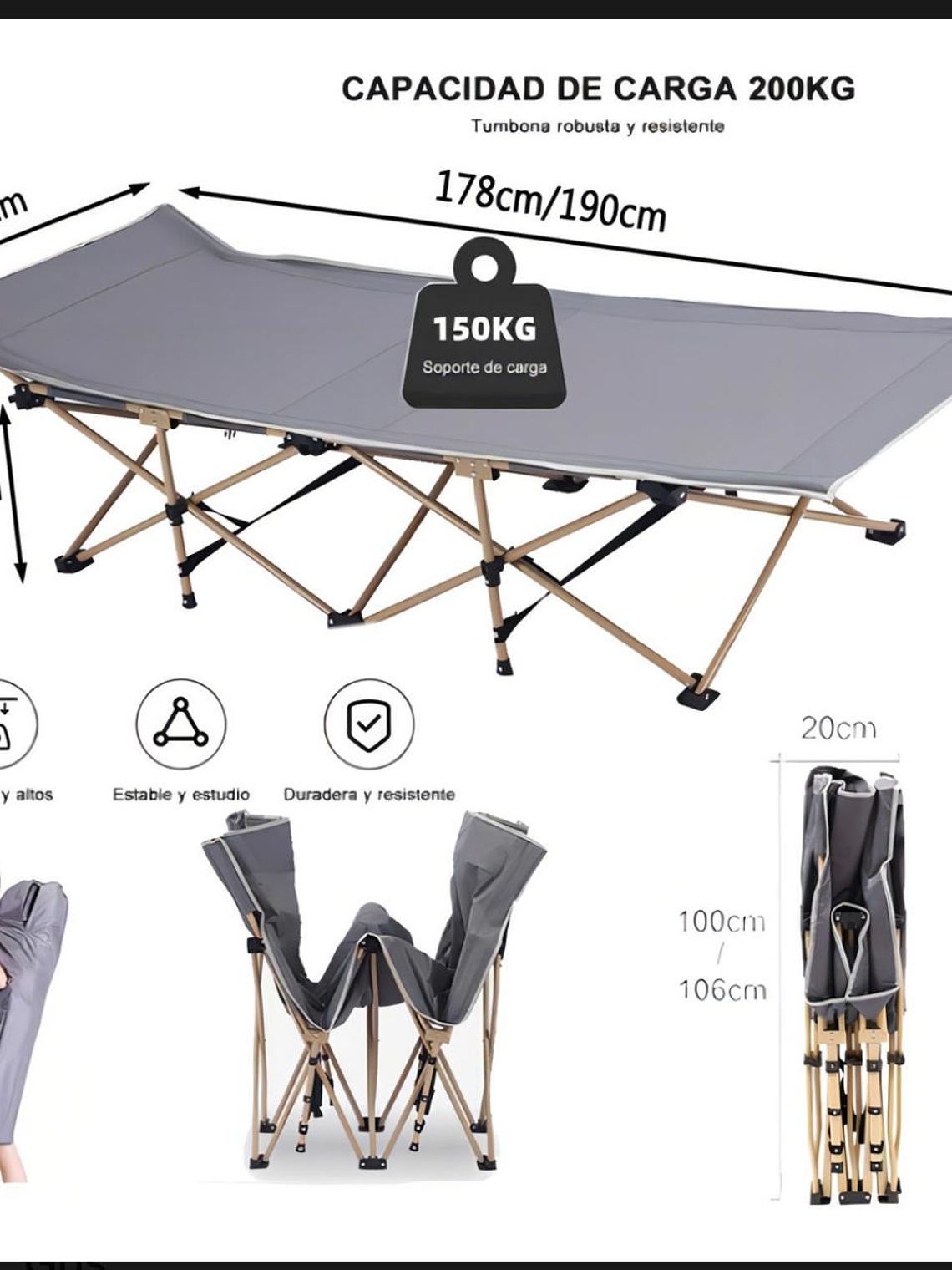 Cama Portátil CATRE ( Playa, Piscina, Camping Plegable + Bolsa Color Gris) 3