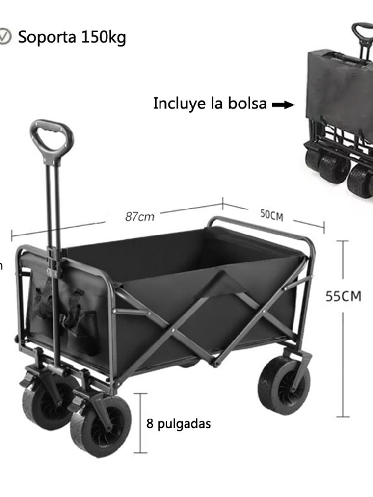 carrito de camping , carga, compras de 150 kilos, plegables 2