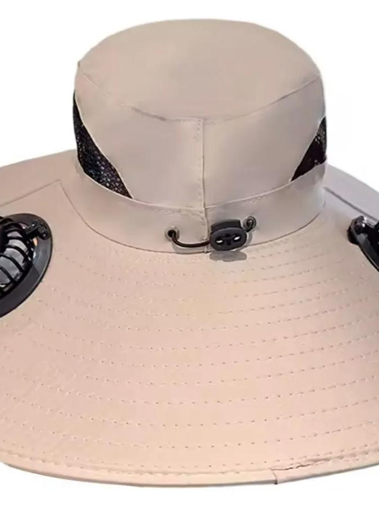 Sombrero de Protección Solar con Ventilador Solar + USB – ¡Comodidad y frescura al aire libre!, beige 1