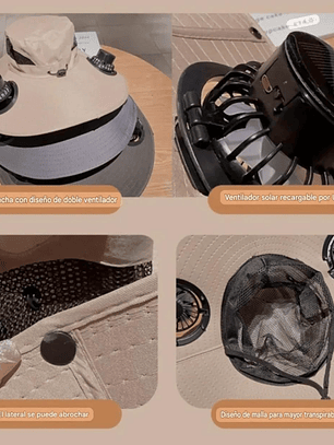 Sombrero de Protección Solar con Ventilador Solar + USB – ¡Comodidad y frescura al aire libre!, beige