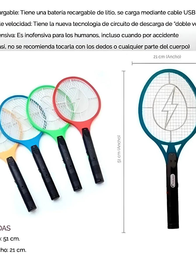 Raqueta Paleta Mata Mosquitos Moscas Recargable  2