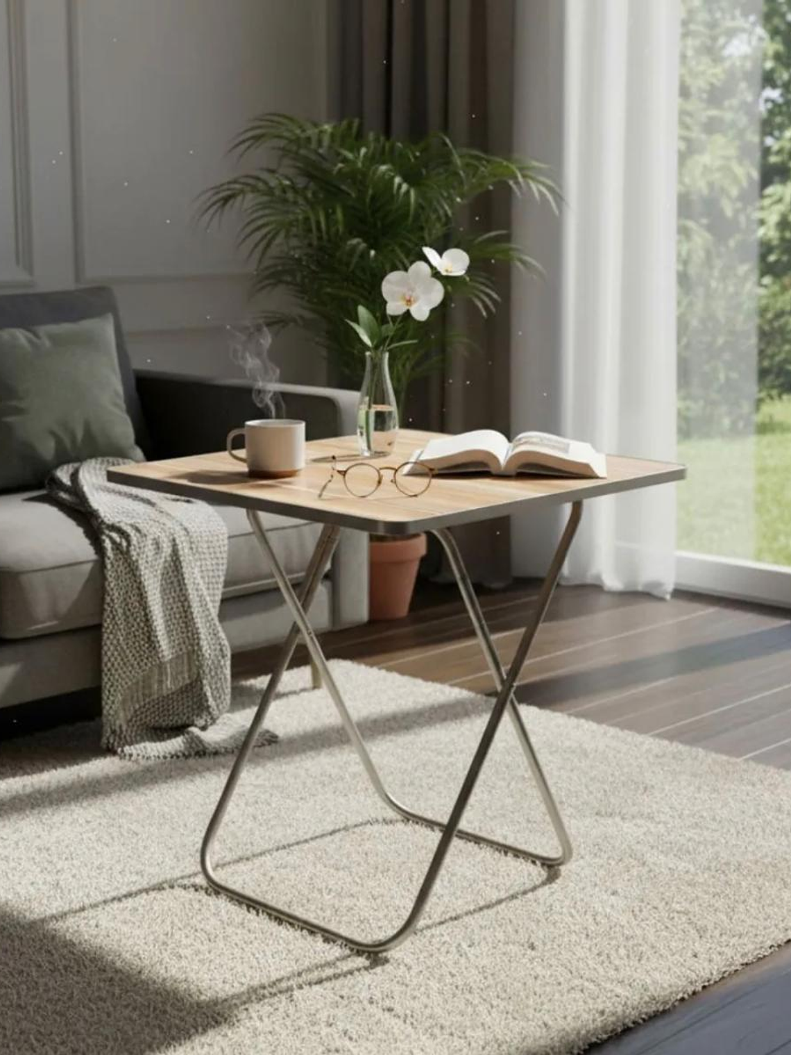 Mesa Plegable Homelyn En Acero Inoxidable Y Mdf Medidas 60x60cm Con Altura 70cm 5