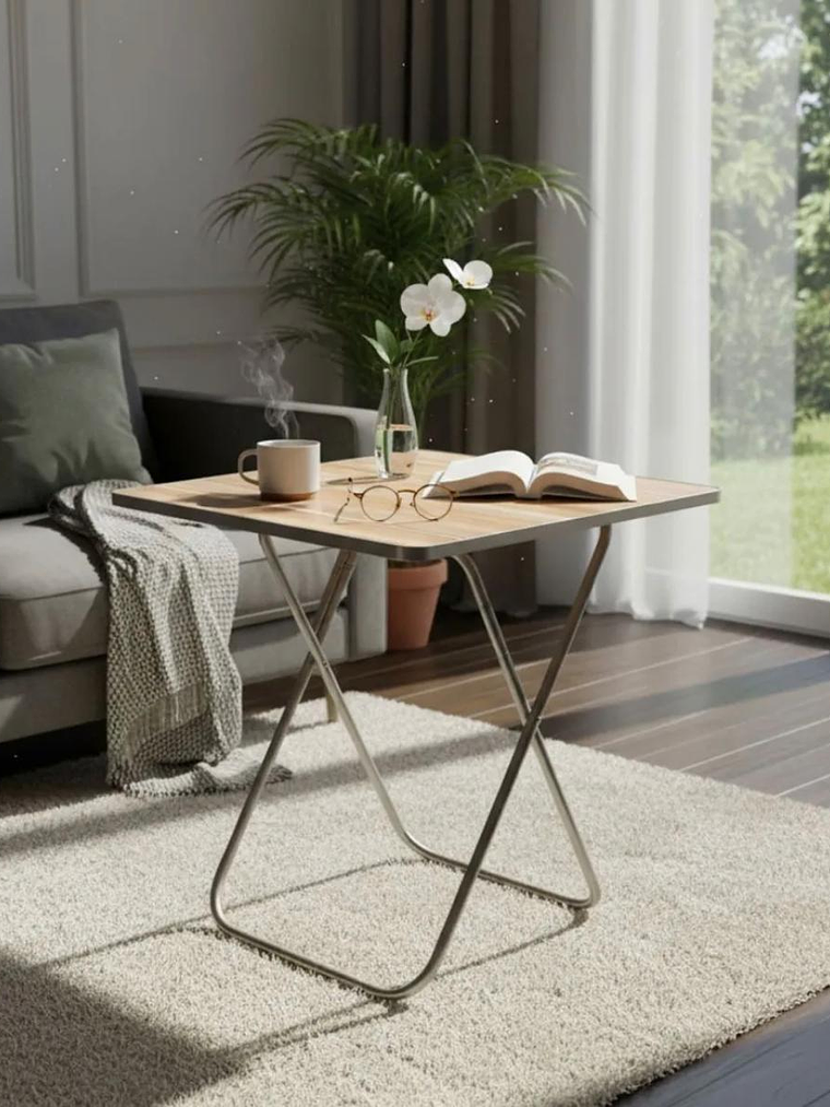 Mesa Plegable Homelyn En Acero Inoxidable Y Mdf Medidas 60x60cm Con Altura 70cm 5