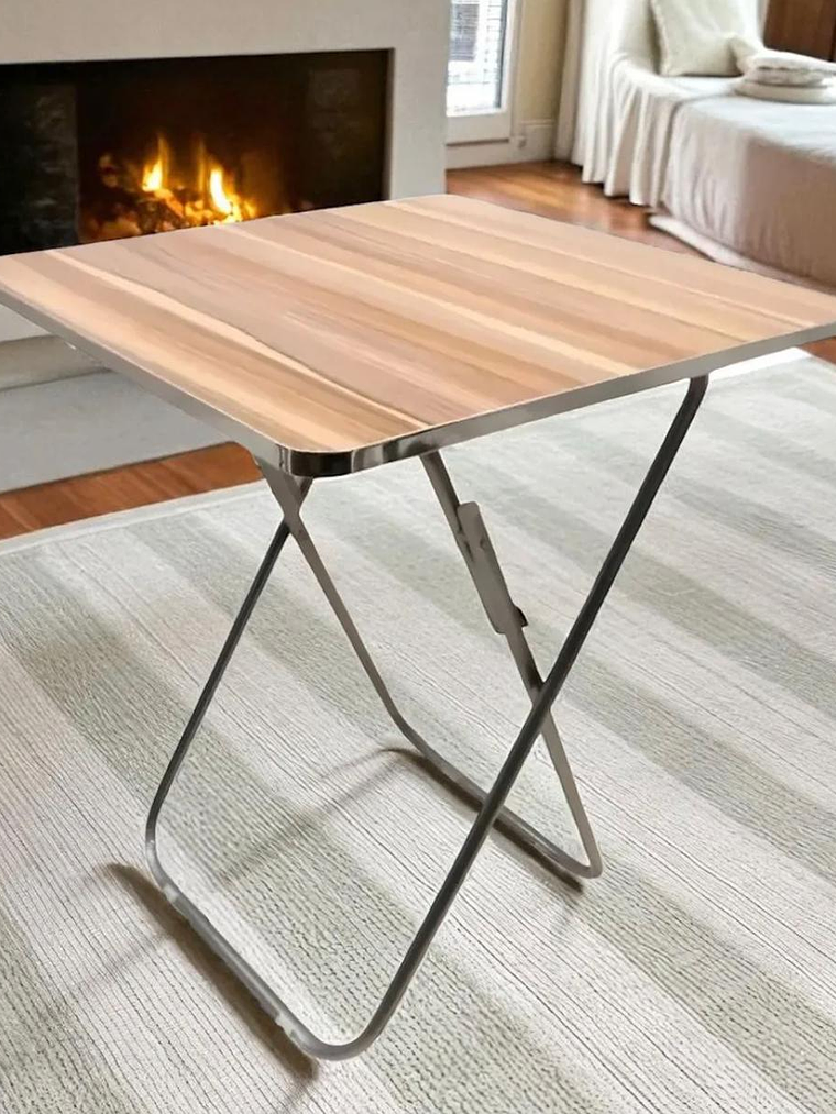 Mesa Plegable Homelyn En Acero Inoxidable Y Mdf Medidas 60x60cm Con Altura 70cm 7