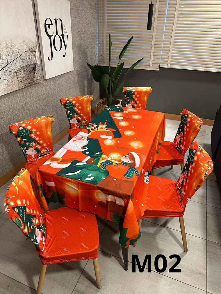 Set 7 Pcs - 6 Funda Para Silla Navidad + 1 Unidad Mantel. 1