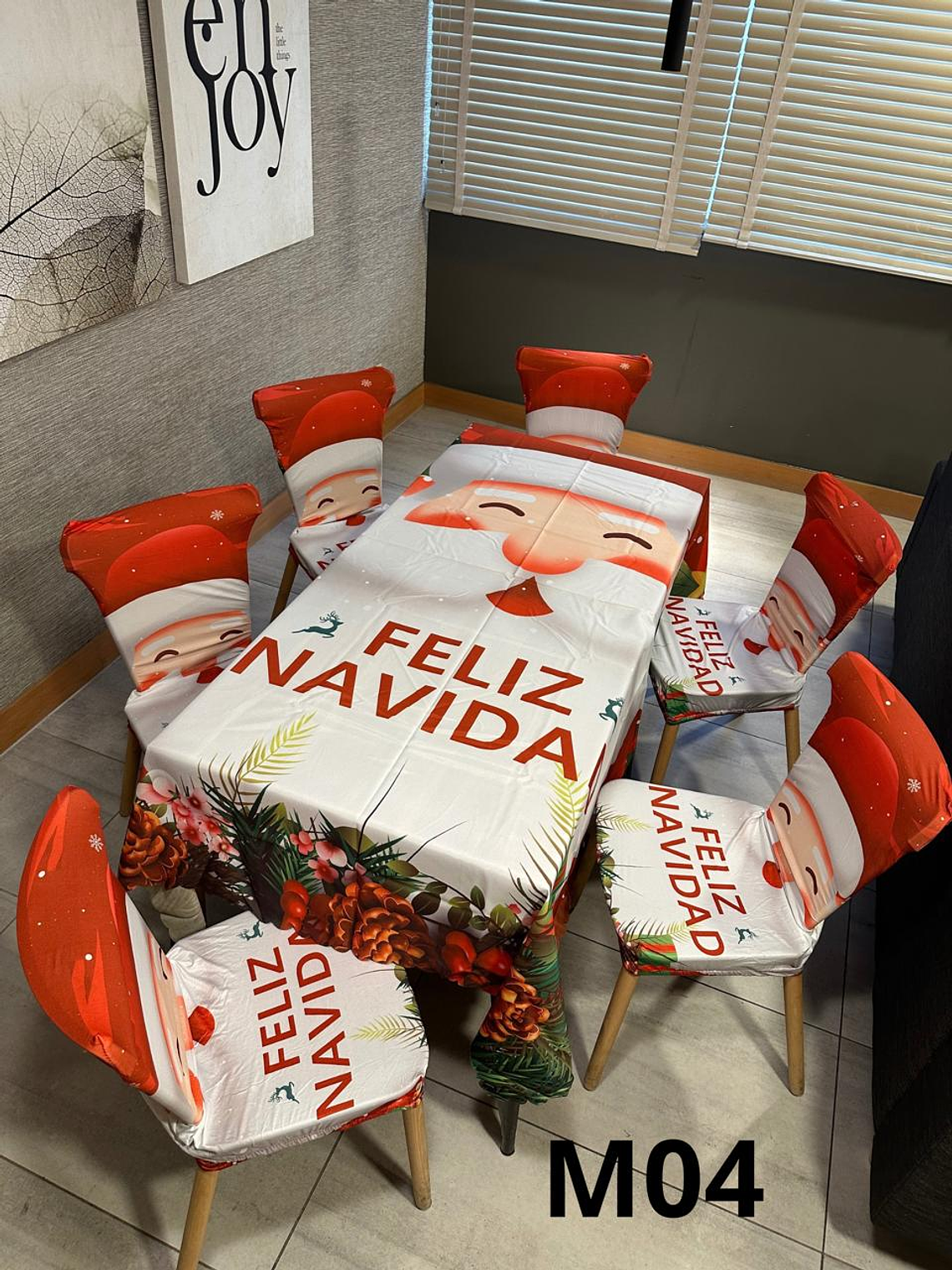 Set 7 Pcs - 6 Funda Para Silla Navidad + 1 Unidad Mantel. 3