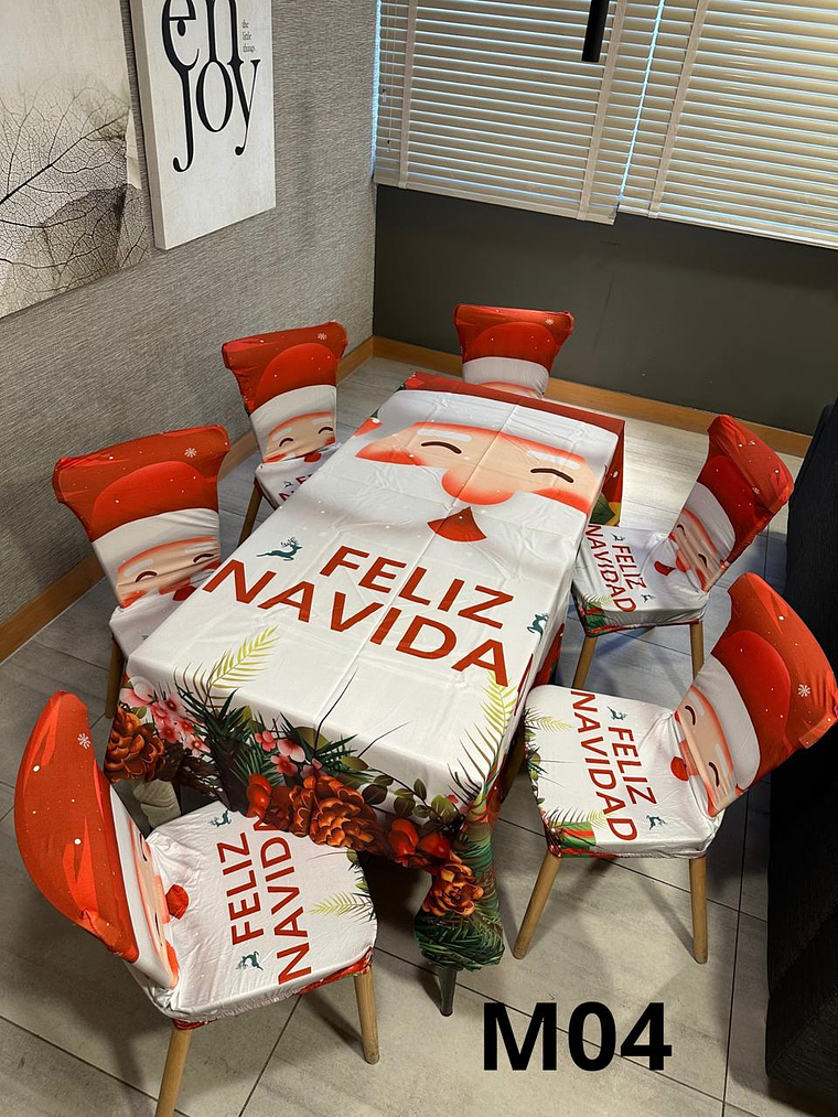 Set 7 Pcs - 6 Funda Para Silla Navidad + 1 Unidad Mantel. 3
