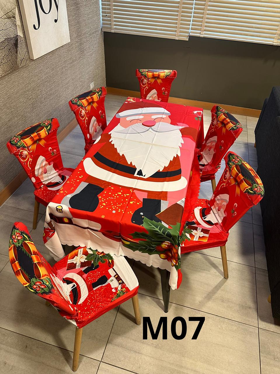 Set 7 Pcs - 6 Funda Para Silla Navidad + 1 Unidad Mantel. 6