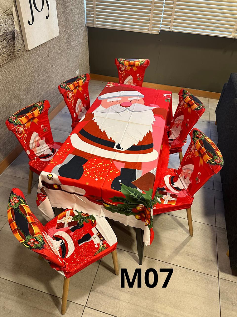 Set 7 Pcs - 6 Funda Para Silla Navidad + 1 Unidad Mantel. 6